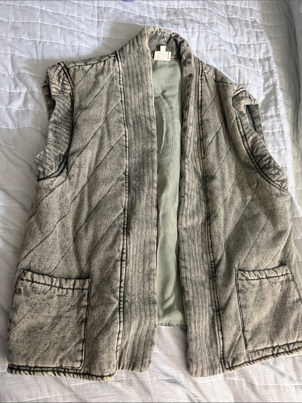 BiBi faded jean Quilted Sleeveless Vest